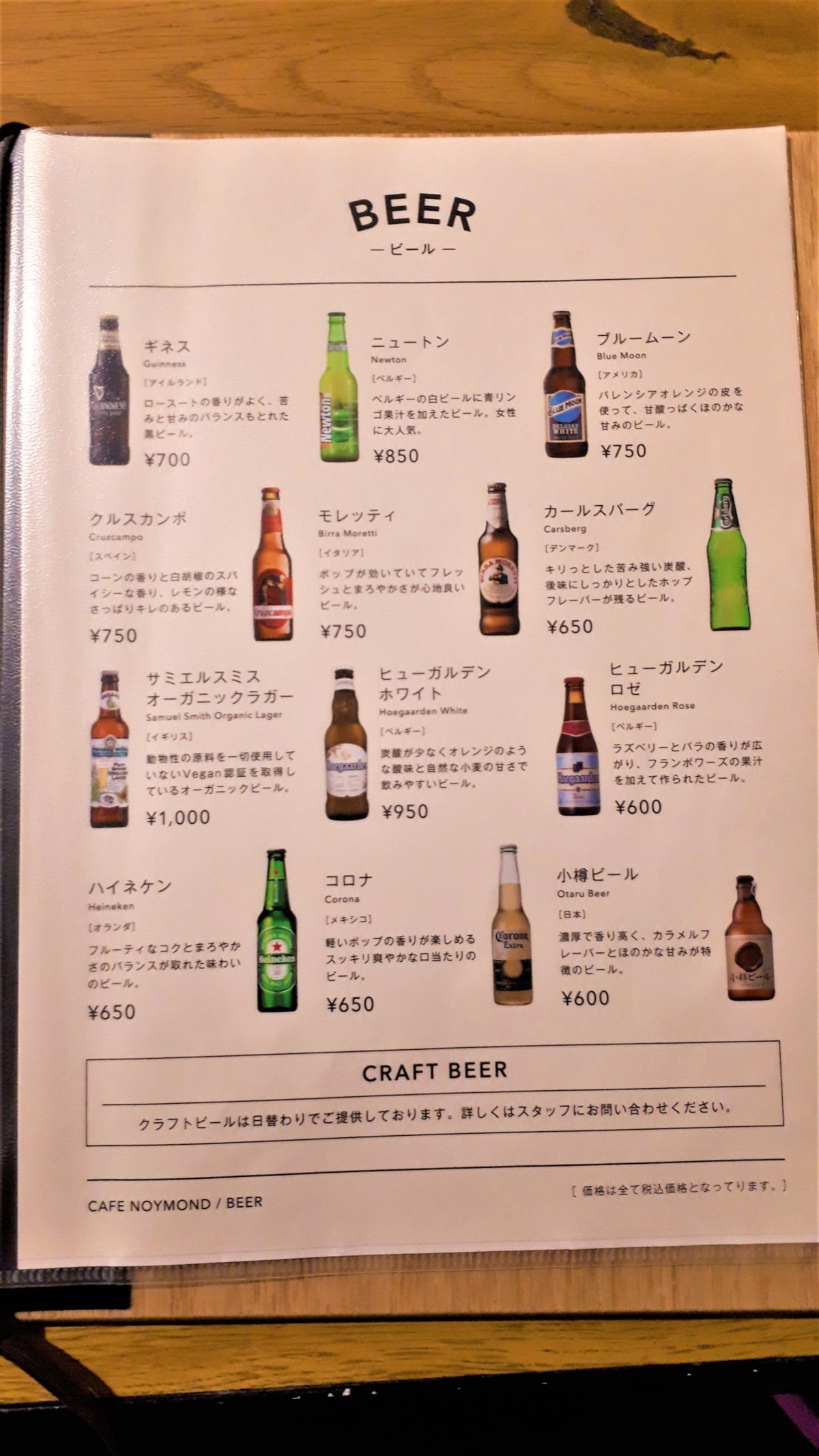 カフェノイモンドのビール