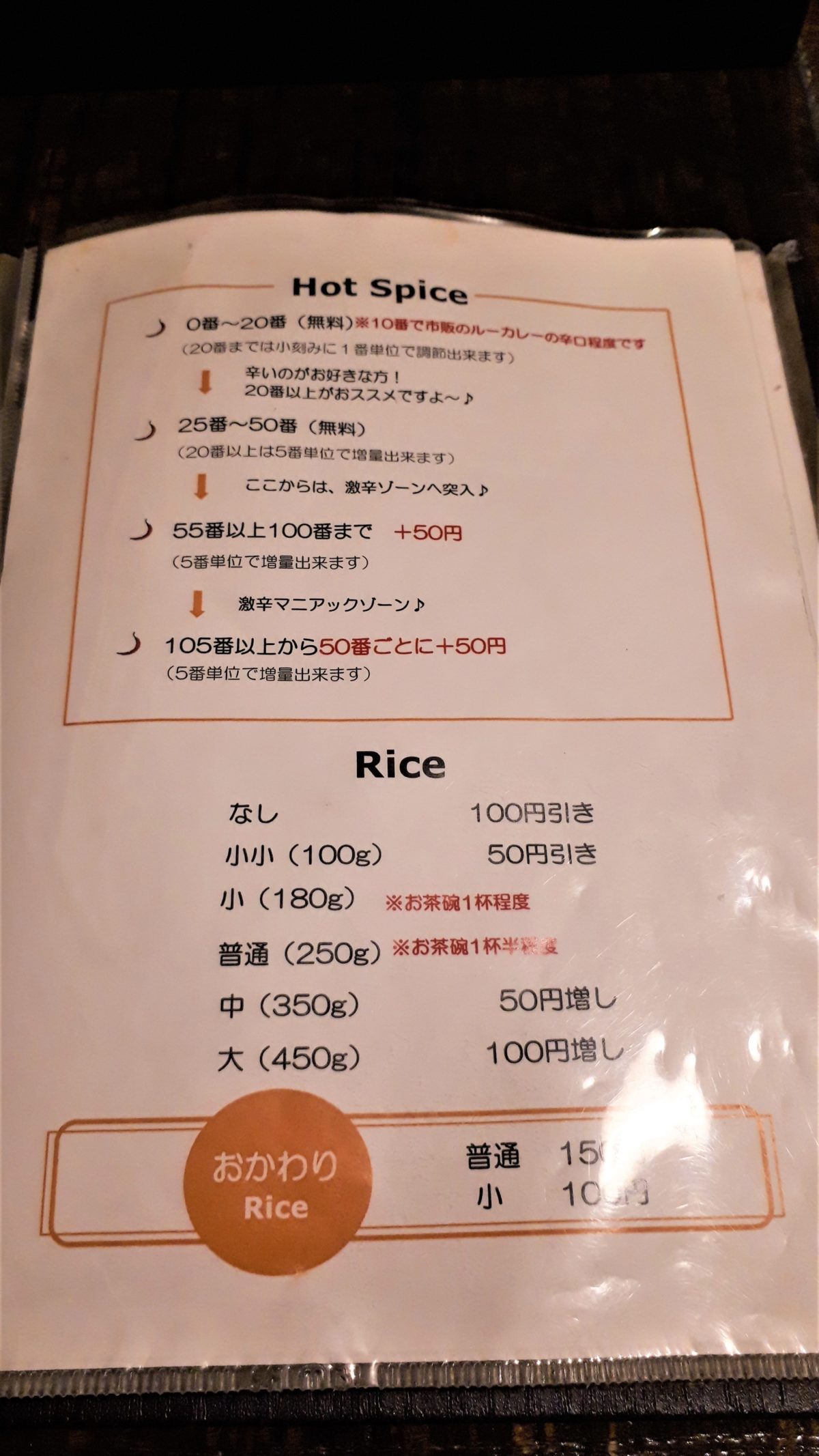 スープカレー暁のメニュー3