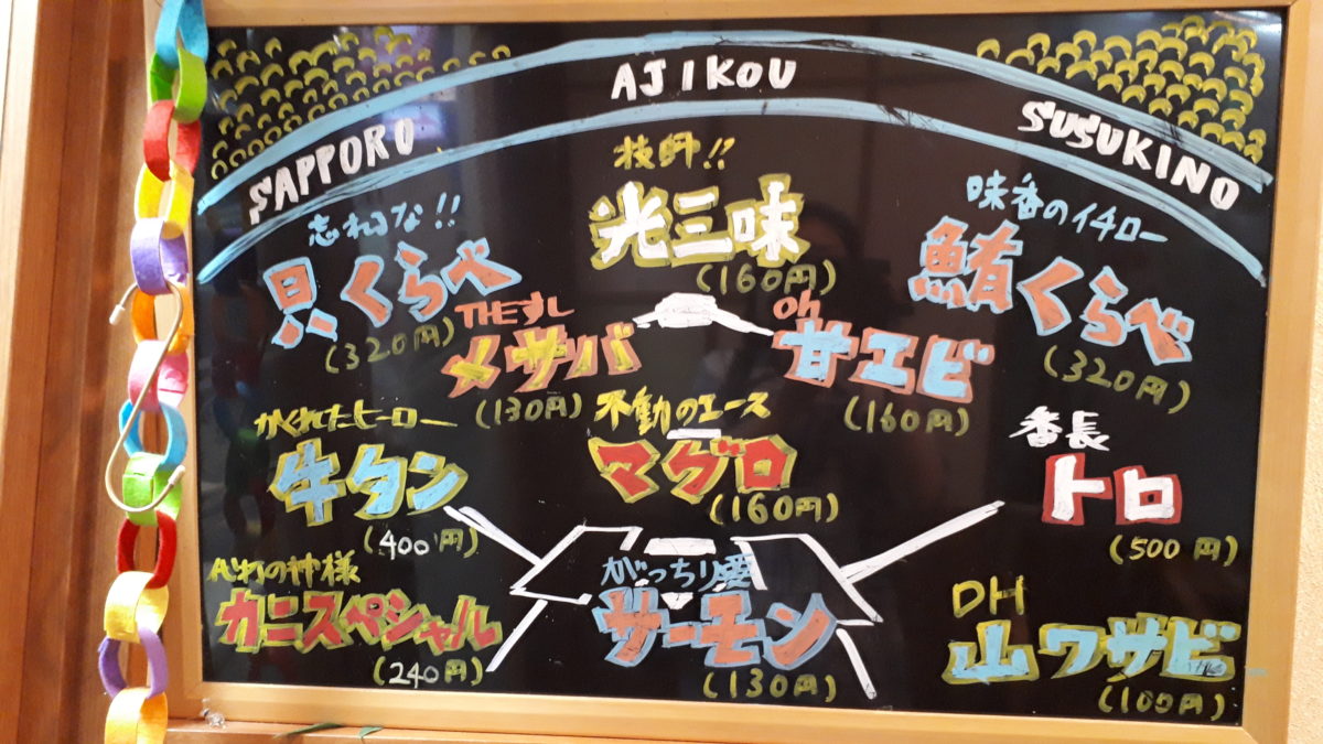 すすきの回転寿司あじこうのメニュー5