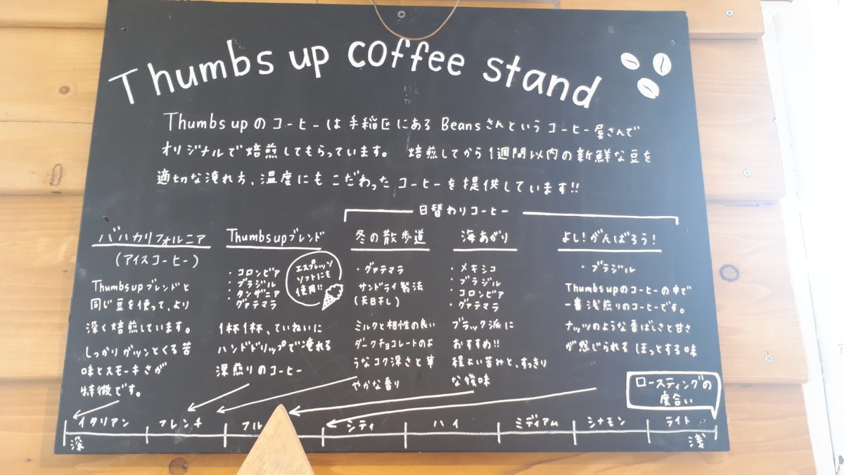 サムズアップコーヒースタンドのメニュー