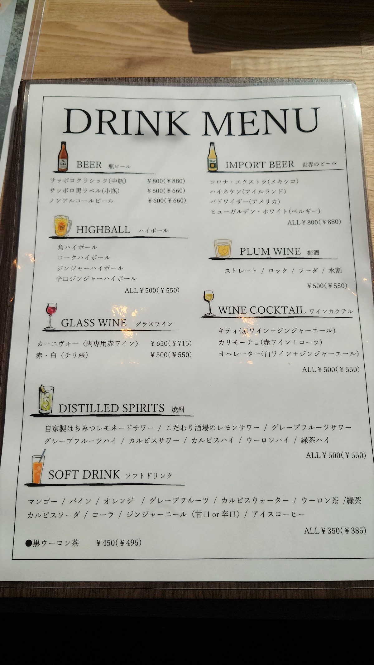 ステーキ&ハンバーグひげ南6条店のドリンクメニュー